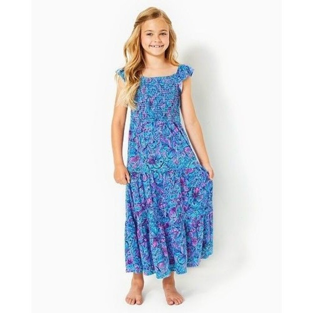 Lilly Pulitzer Girls Mini Jilly Midi Dress Smocked Printed Tiered Kids S 281125